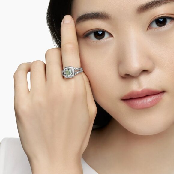 [David Yurman] Petite Albion Ring, Sterling Silver with Prasiolite and Diamonds - Picture 4 of 4